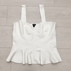 Express Body Contour White Sweetheart Peplum Knit Tank Top Large